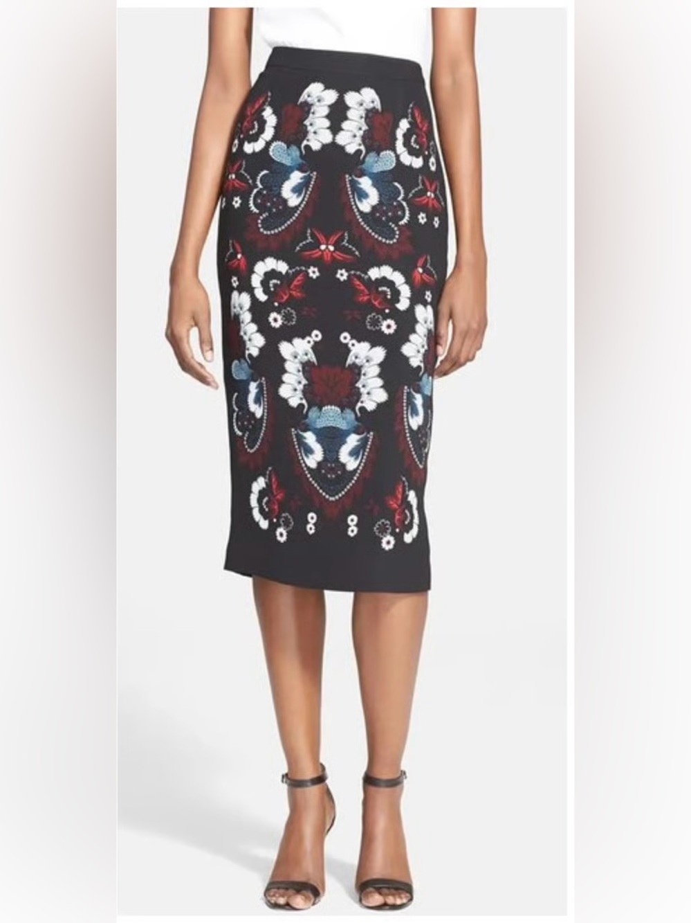 A.L.C. $495 • XS / 2 • "Haley" Garland Mirror Print Silk Midi Skirt • fall 2015